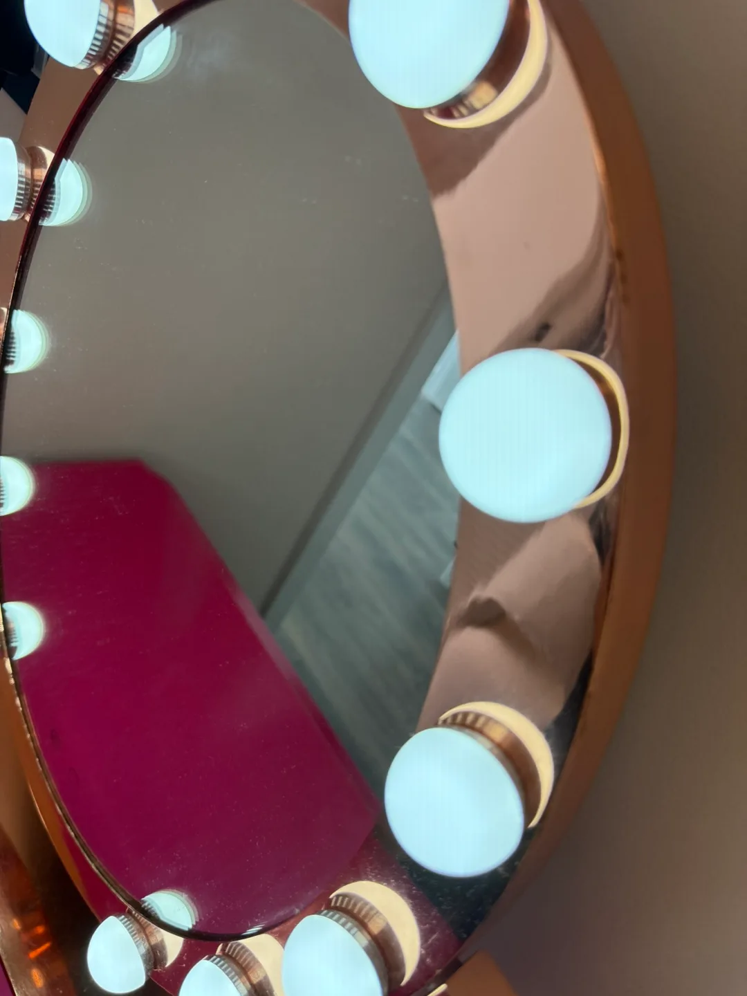 Francfranc Pink Vanity Makeup Table with Lights mirror image indicator(10)