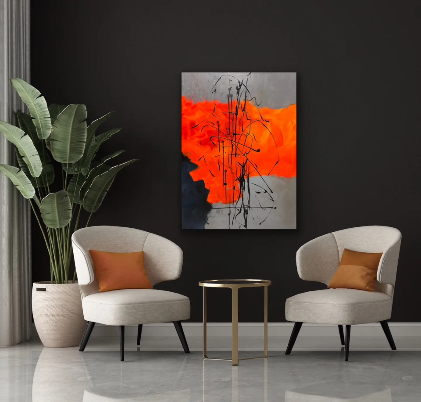 Original by Local Artist Abstract Orange & Grey Wall Art thumbnail