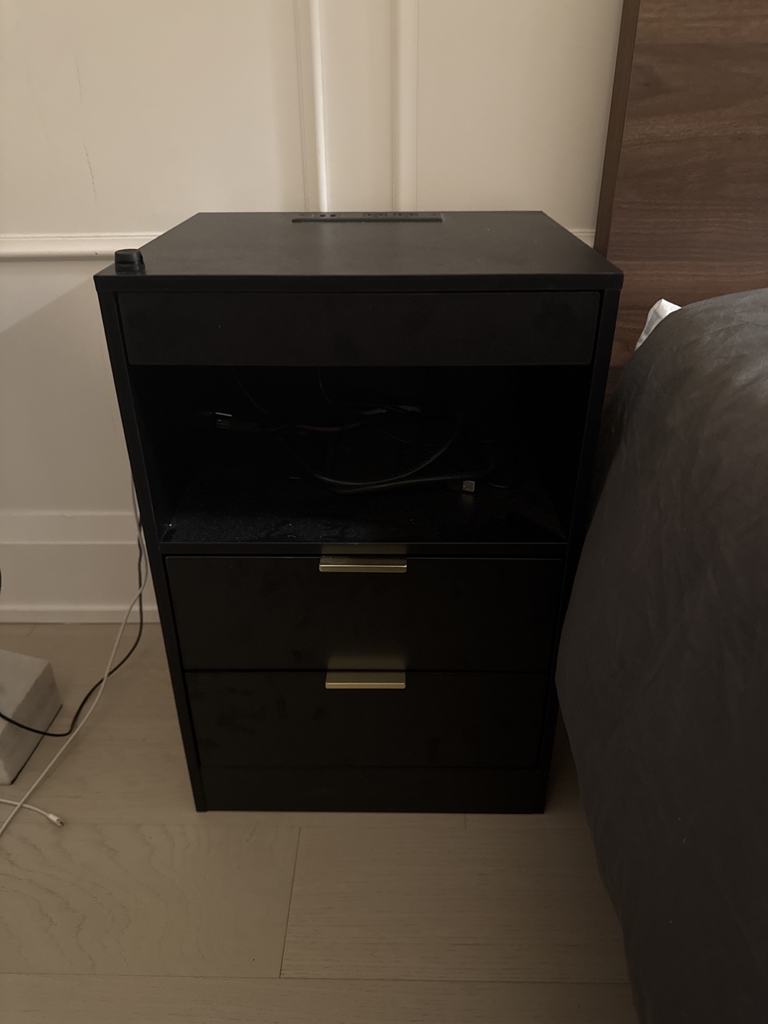 Black Nightstand with USB Ports