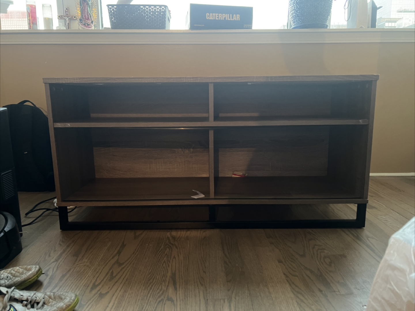 Brown Wood TV Stand with Shelves - photo 2