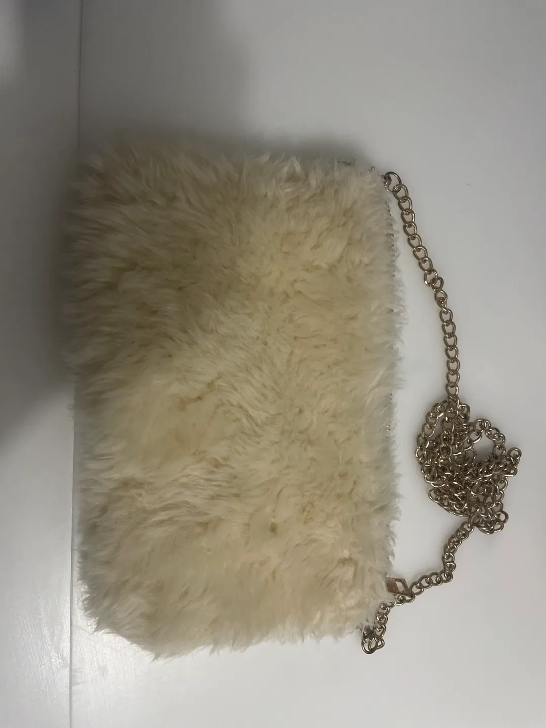 Faux Fur Cream Purse with Chain Strap thumbnail