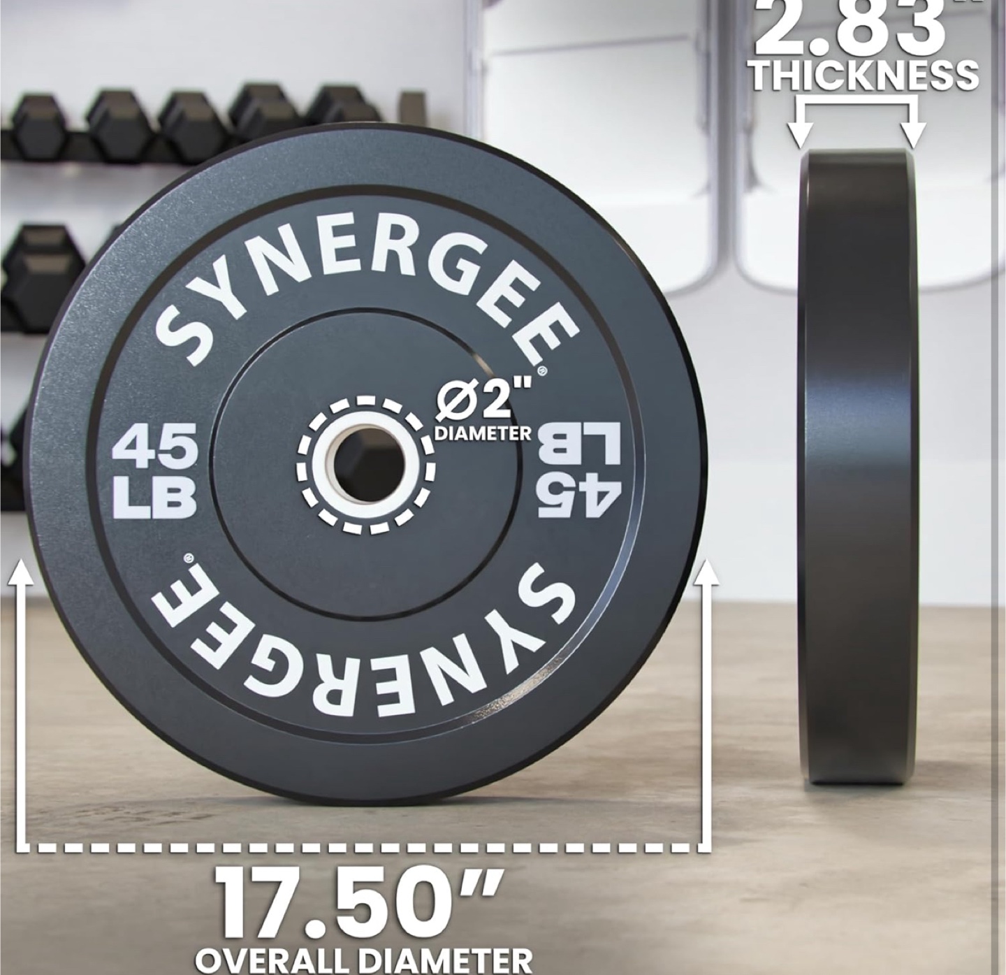 2- Synergee 45 LB Weight Plate - Black (Pair) - photo 4