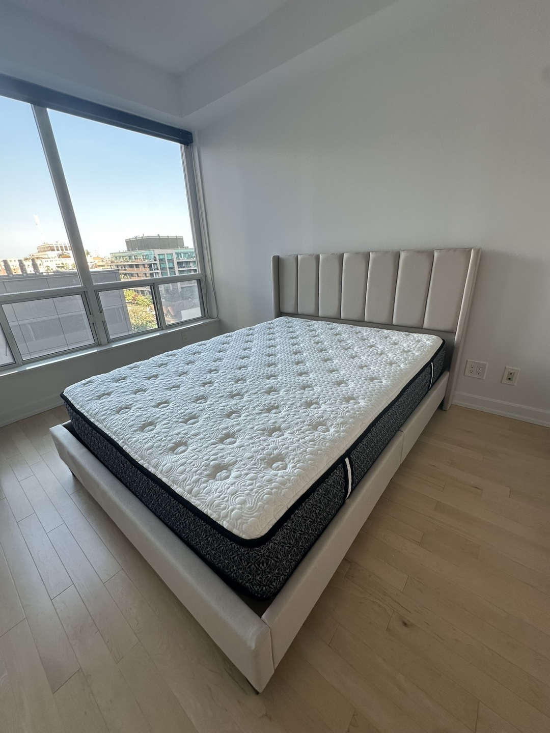 Beige Upholstered Queen Bedframe