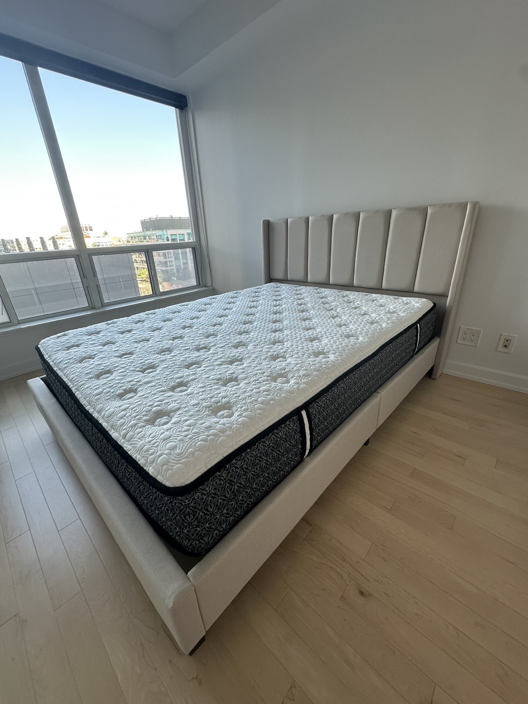 Beige Upholstered Queen Bedframe - photo 3