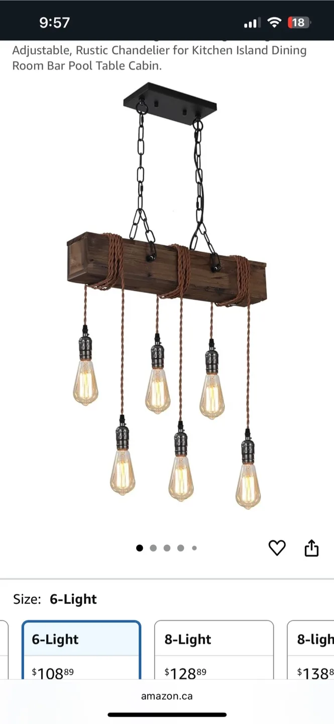 NEW KEESFU Rustic Farmhouse Wooden Ceiling Pendant Light thumbnail