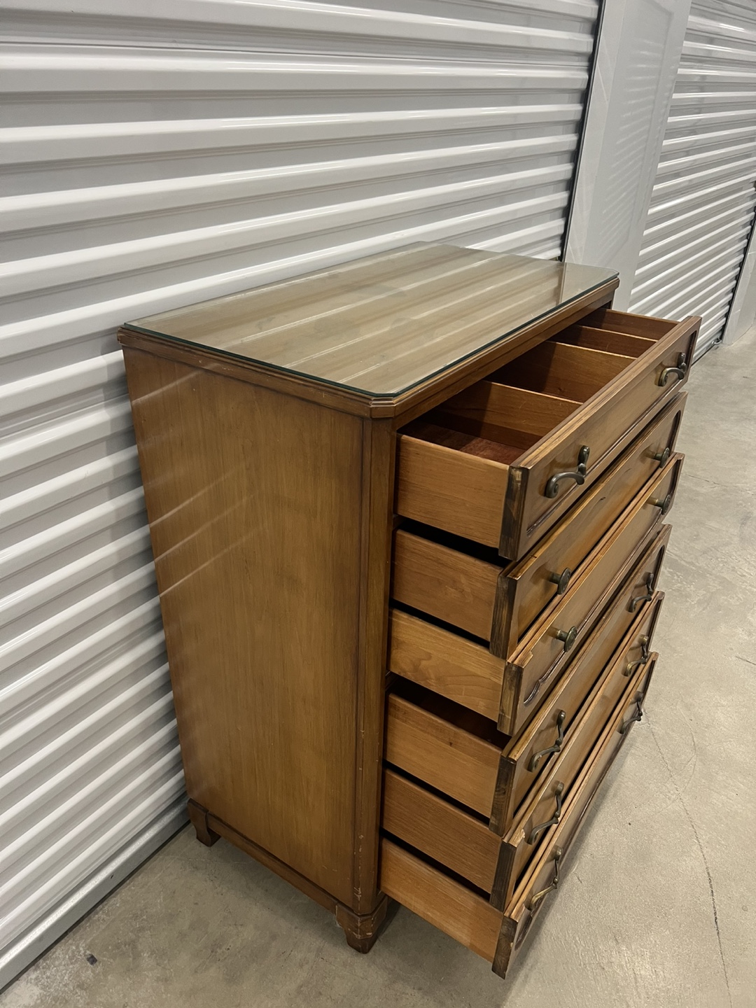 Vintage 5-Drawer Wood Dresser with Glass Top - photo 2