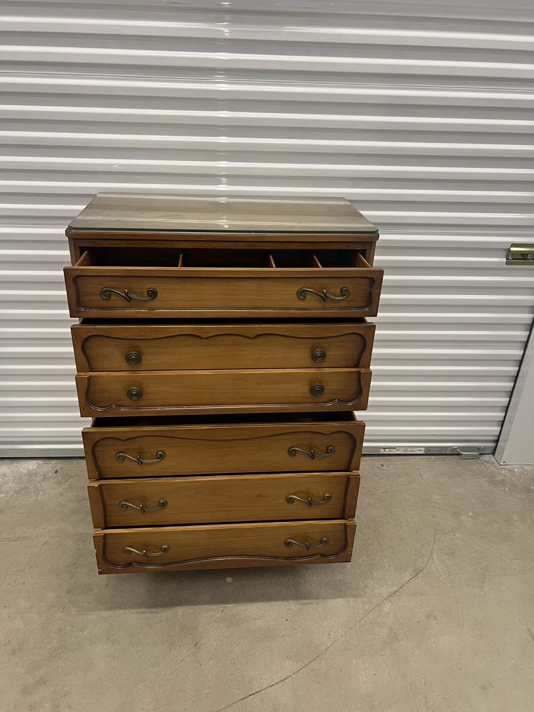 Vintage 5-Drawer Wood Dresser with Glass Top - photo 3