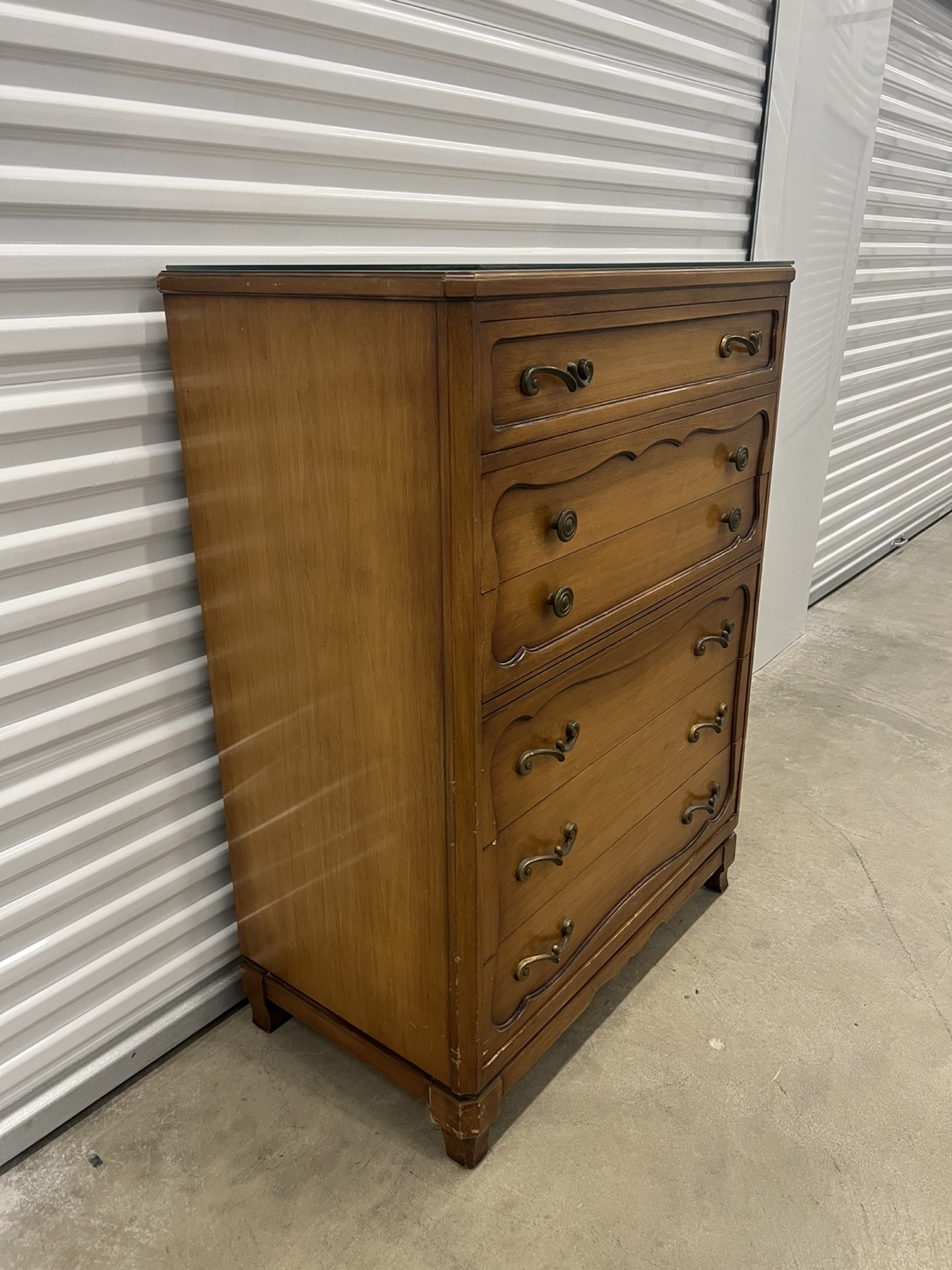 Vintage 5-Drawer Wood Dresser with Glass Top - photo 5