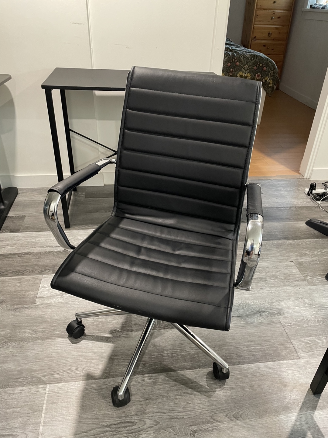 Black Faux Leather Office Chair with Chrome Base