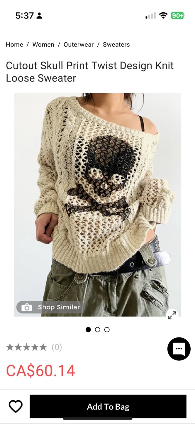Cutout Skull Print Twist Design Knit Sweater thumbnail