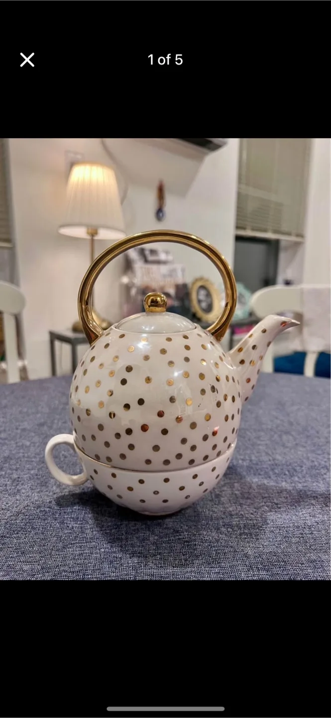 Anthropologie polka dot Tea Pot and Cup Set thumbnail
