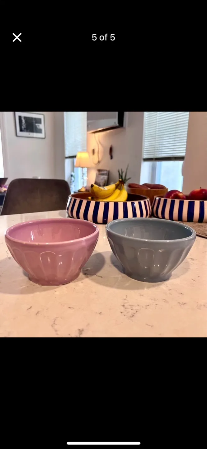 Anthropologie set of 2 ceramic Bowls - Lilac & Blue thumbnail