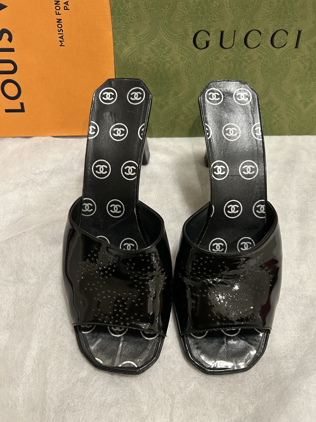 Chanel Black Patent Leather Mules - Size 37