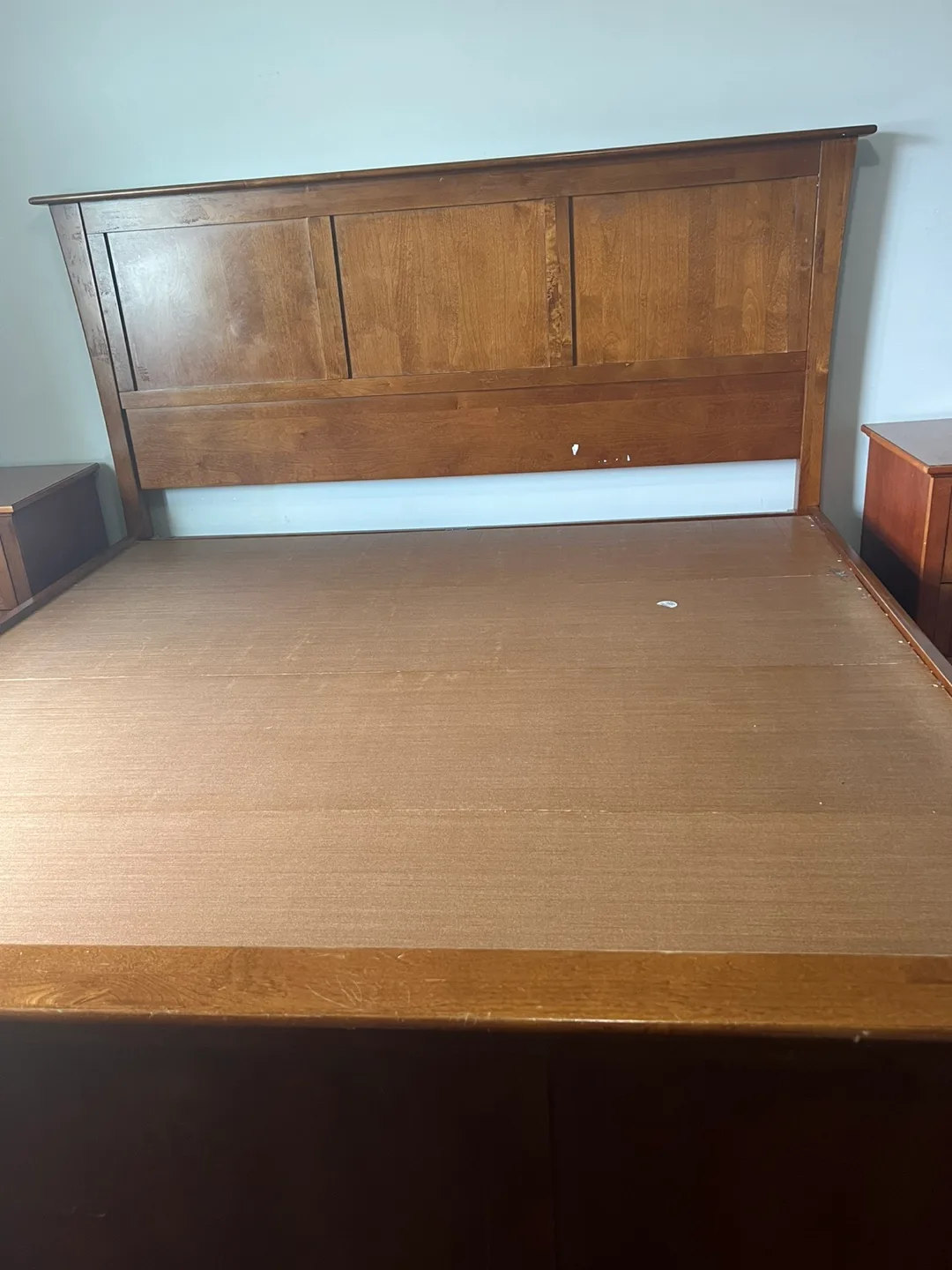Wooden King Bed Frame with Side Tables and storage thumbnail