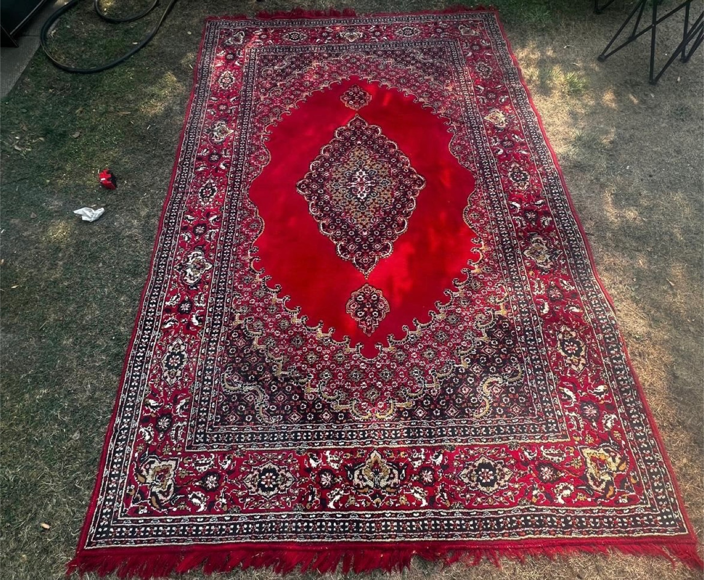 Red patterned area rug. Iranian rug.