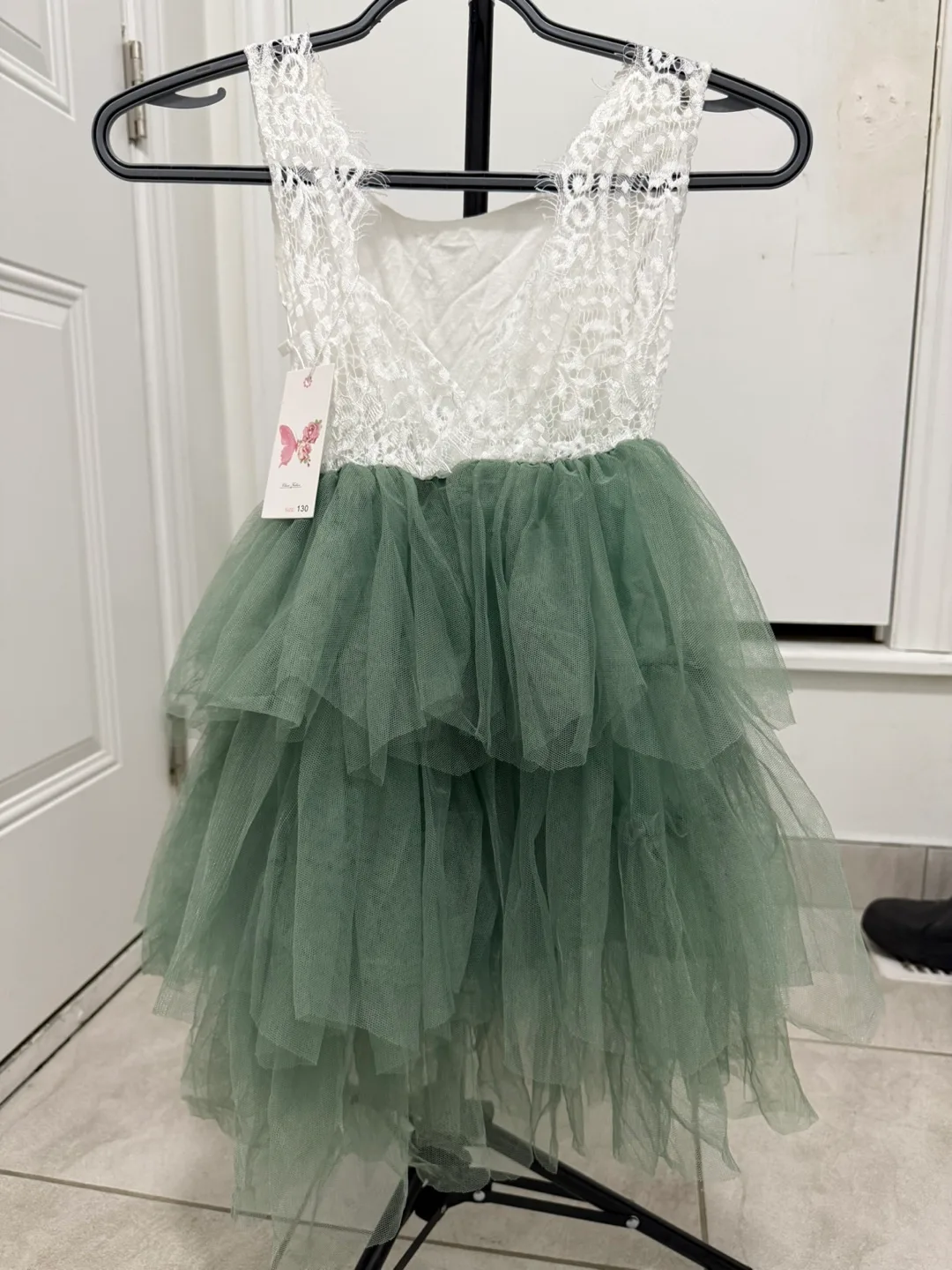 Girls Green Tulle Layered Dress - Size 130 image indicator(2)