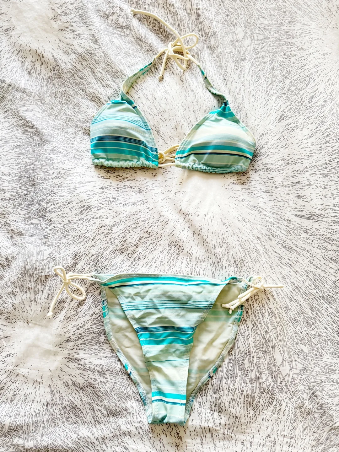 Blue & White Striped String Bikini Set - Size Small thumbnail