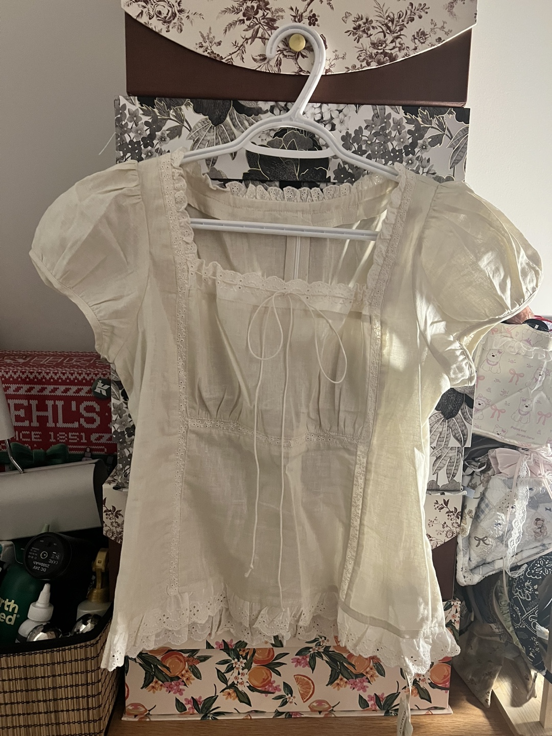 Lace Trimmed Blouse - Cream
