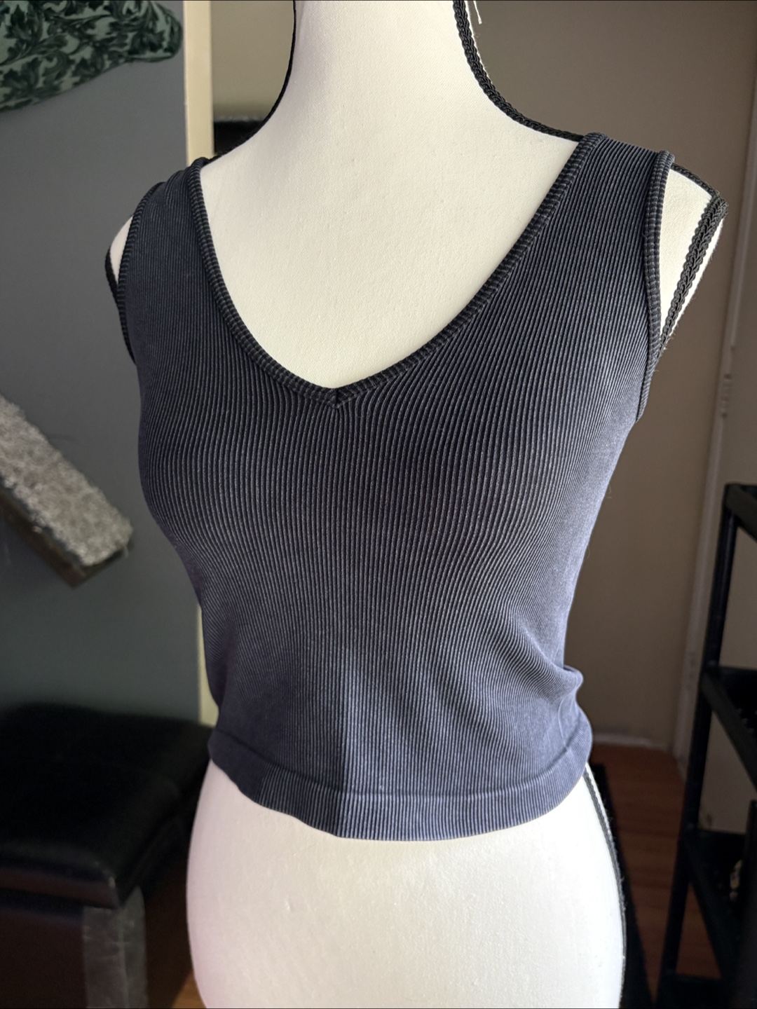 Grey Ribbed Tank Top