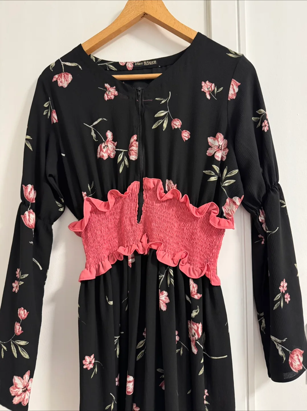 Floral Print gown- Black/Pink thumbnail