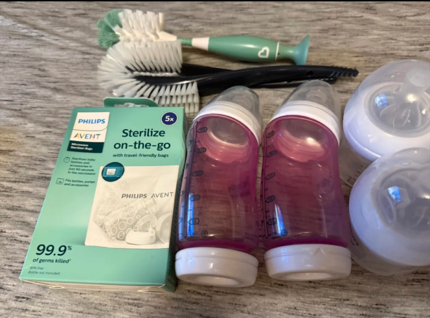 Philips Avent Baby Bottles,unused brushes  & Sterilizer Bags image indicator(3)