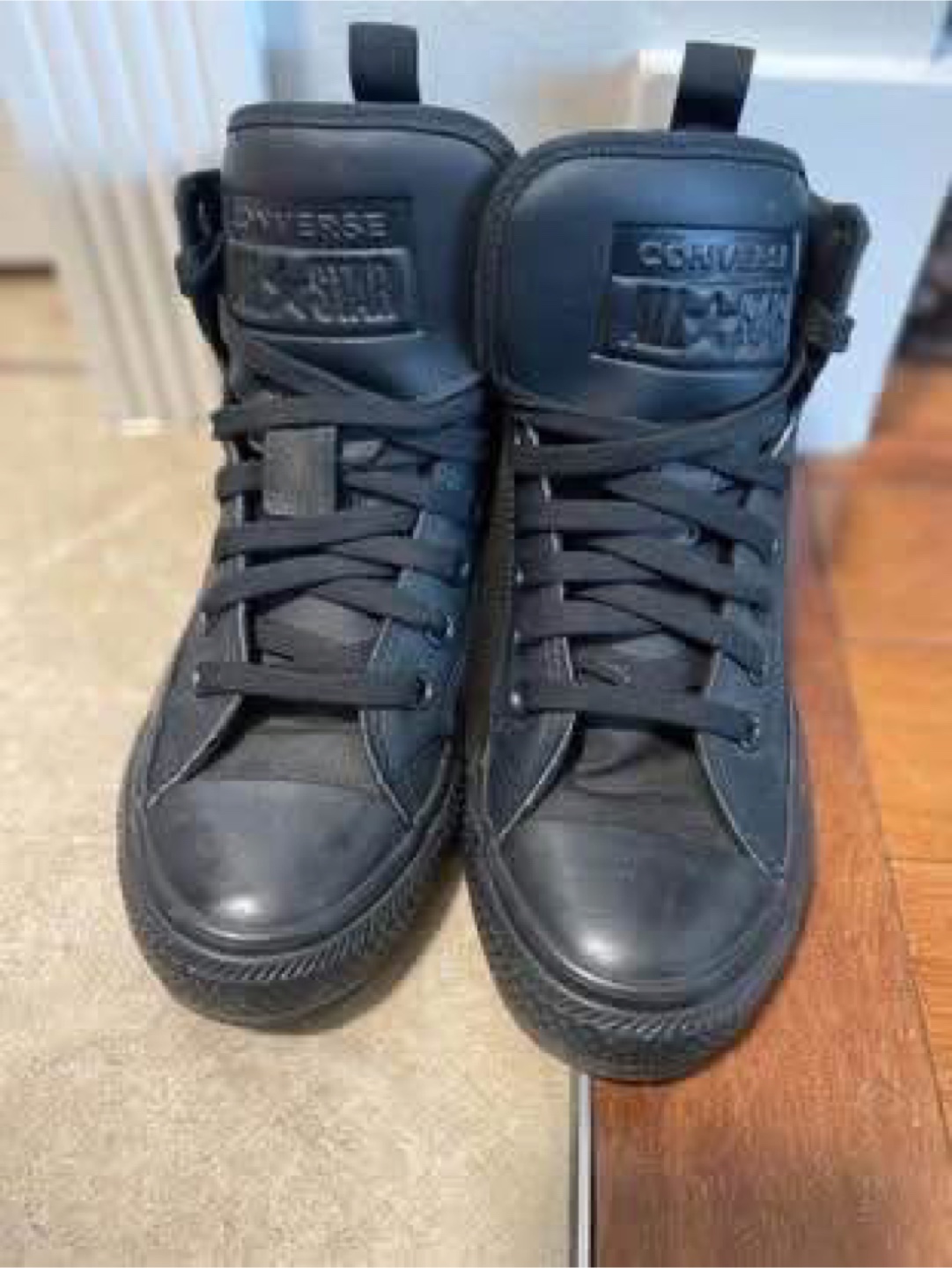 Converse All Star Leather High Top - Black, Size 6