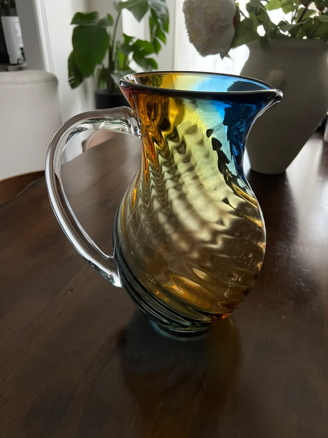 Hand Blown Glass Pitcher - Blue & Gold thumbnail