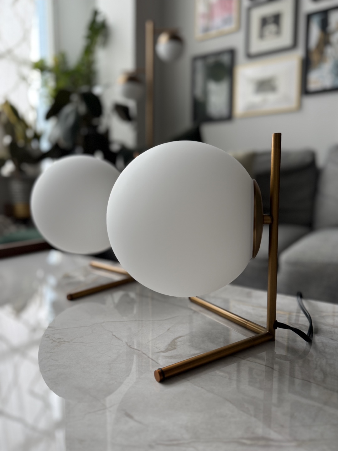 Two Modern Sphere Table Lamps - White & Gold Accent - photo 2