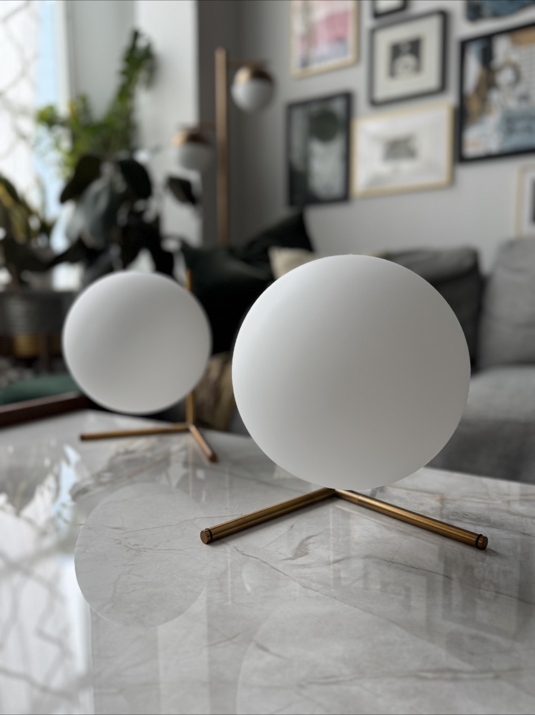 Two Modern Sphere Table Lamps - White & Gold Accent - photo 3