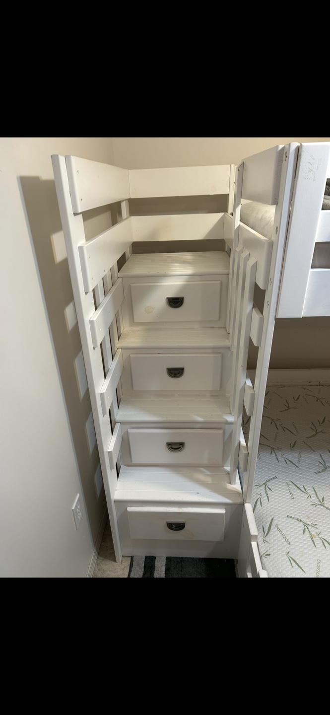 White Bunk Bed with Ladder Drawers - photo 2