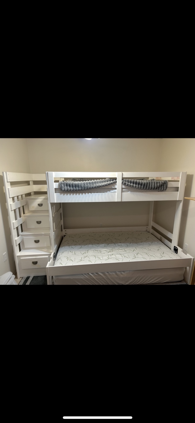 White Bunk Bed with Ladder Drawers