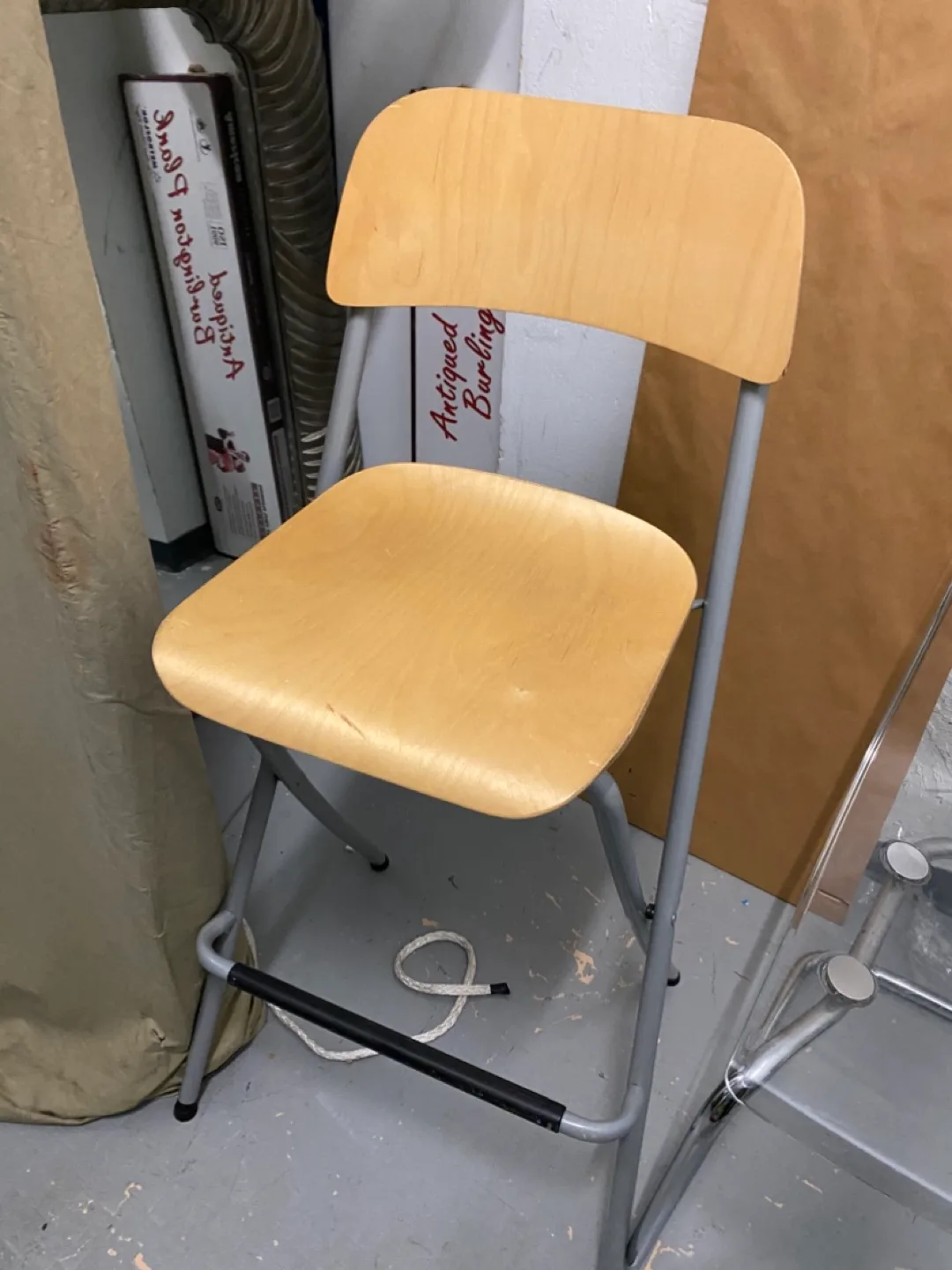 Folding Bar Stool - Light Wood & Grey thumbnail
