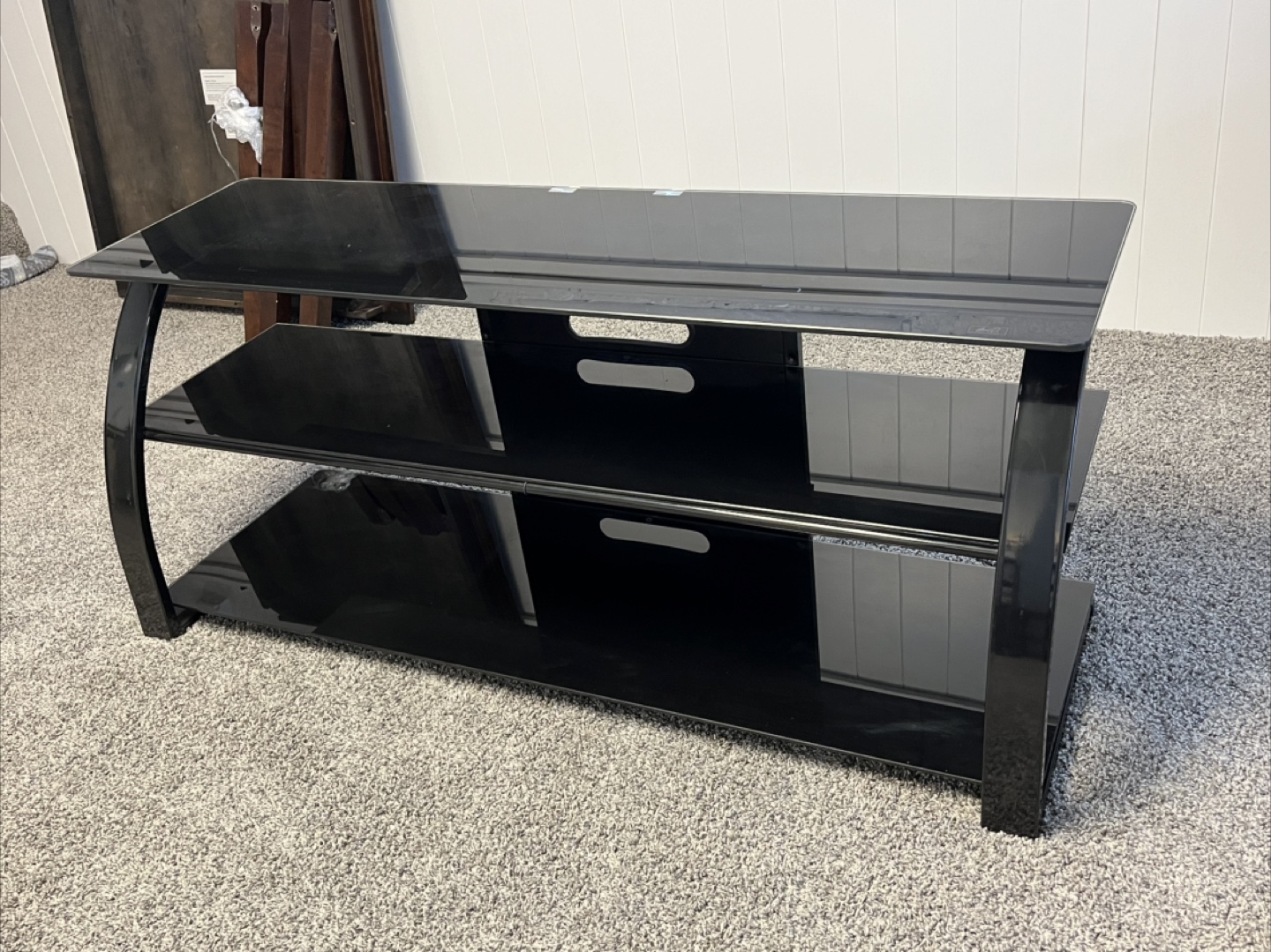Black glass and metal TV stand - photo 5