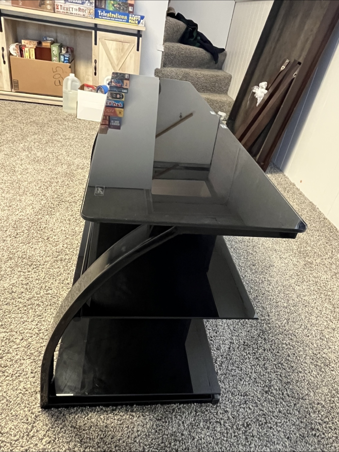 Black glass and metal TV stand - photo 4