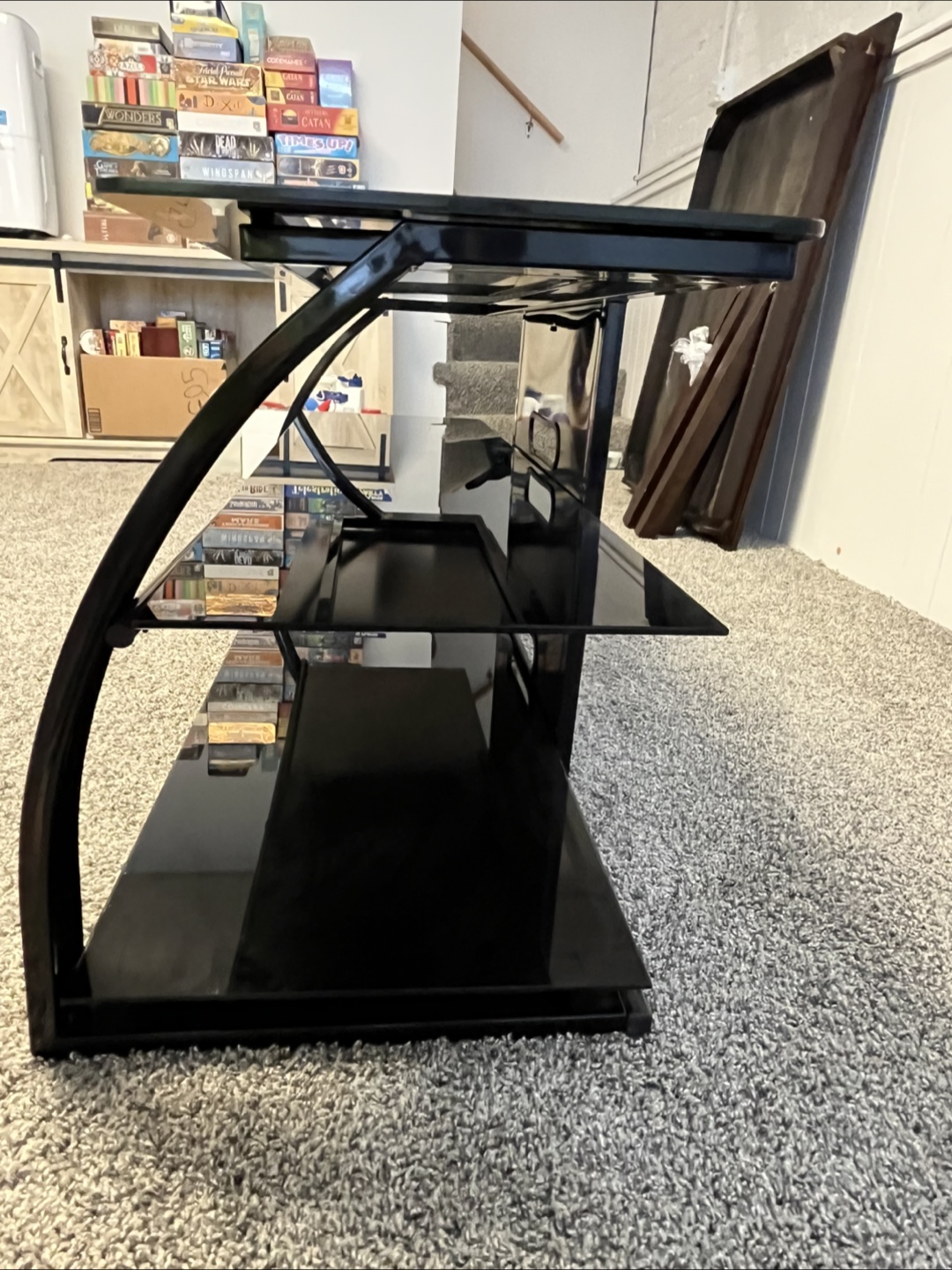 Black glass and metal TV stand - photo 3