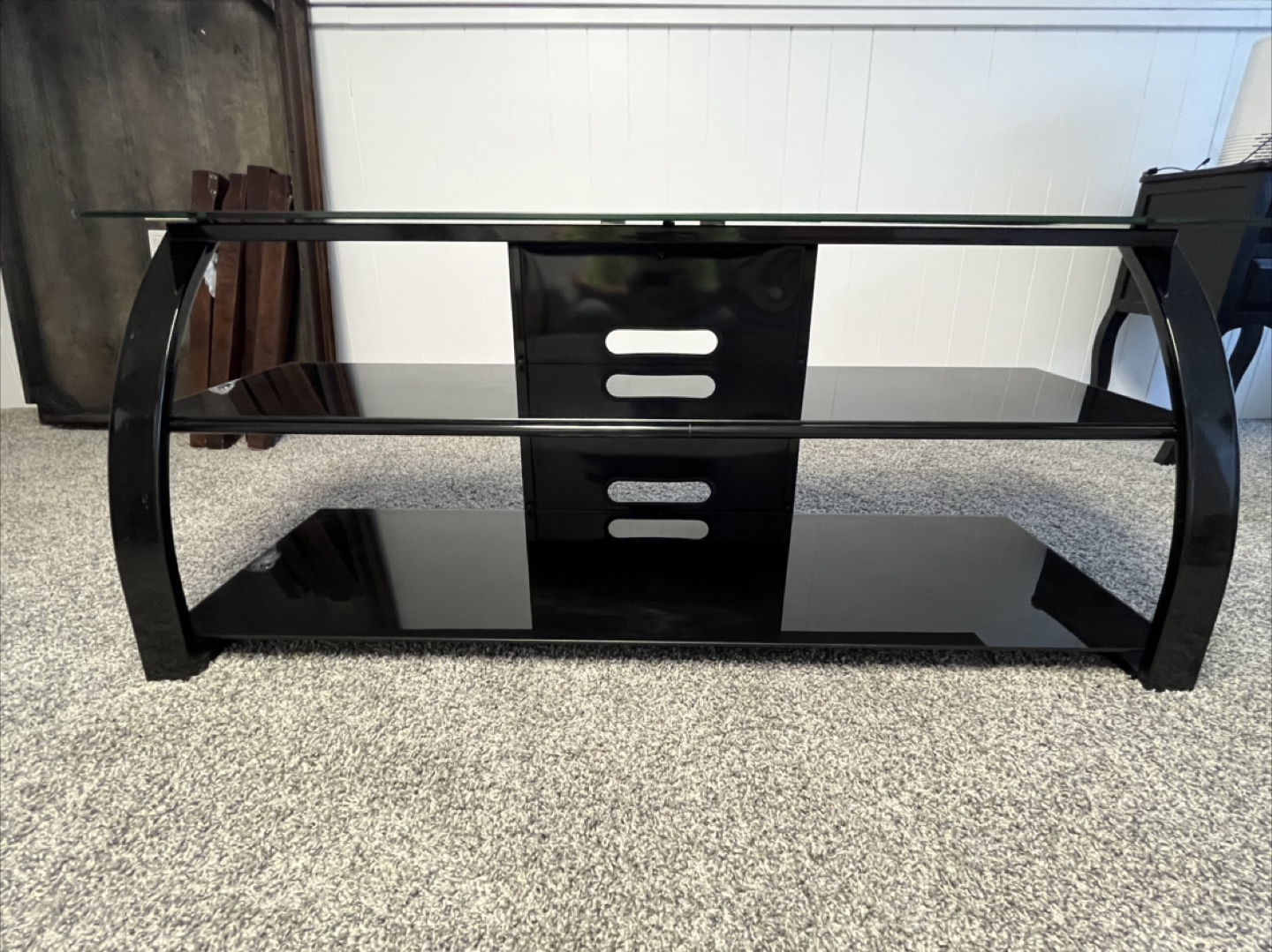 Black glass and metal TV stand - photo 2