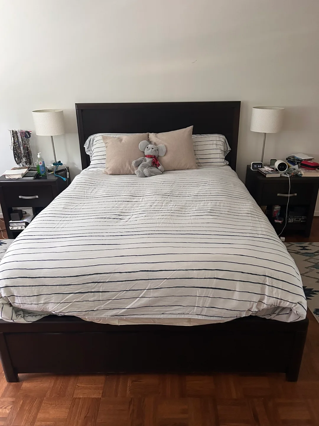 Queen Size Bed Frame, Mattress and 2 nightstands thumbnail