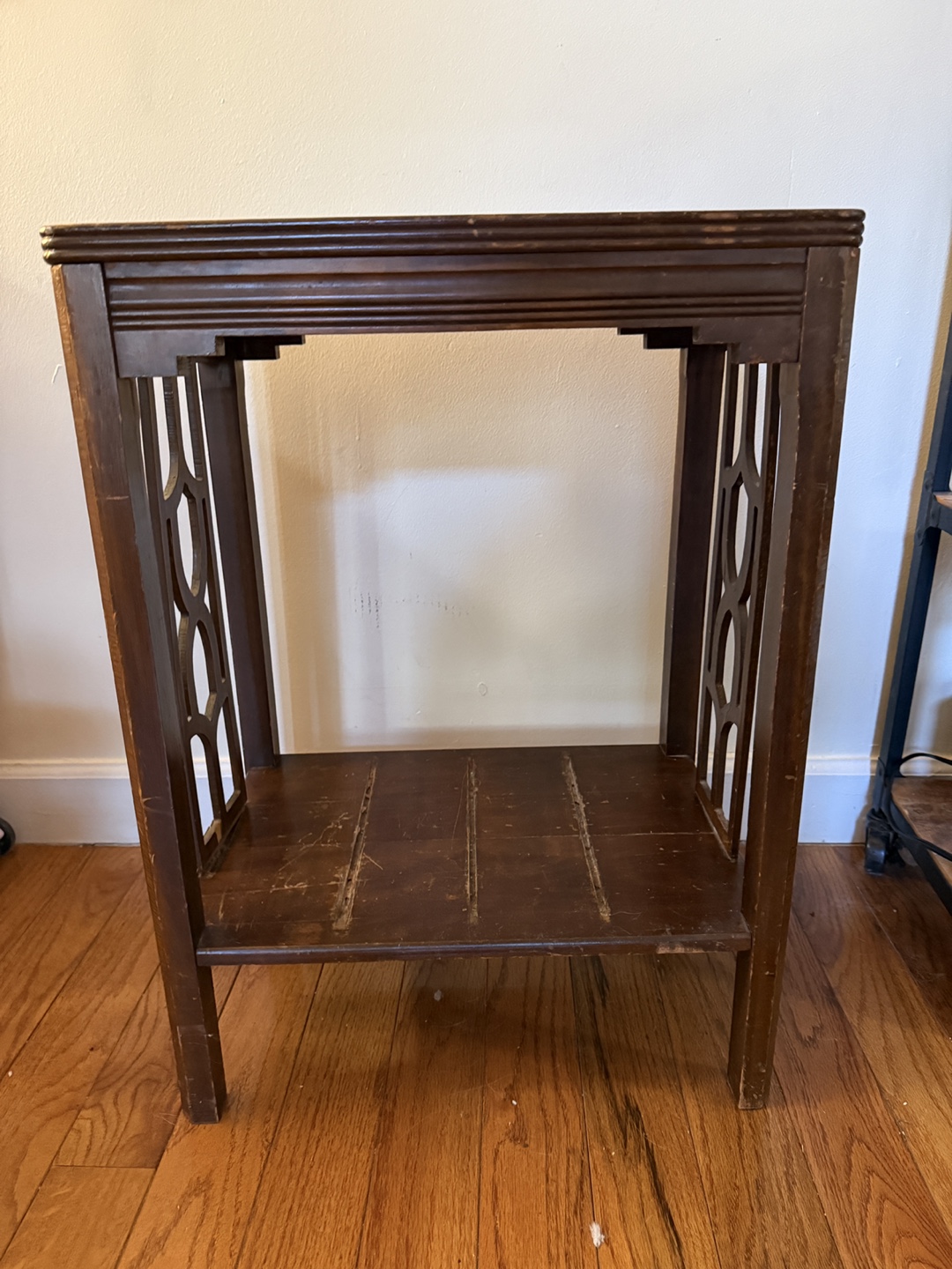 Antique Art Deco Wooden Side Table with Glass Top - photo 5