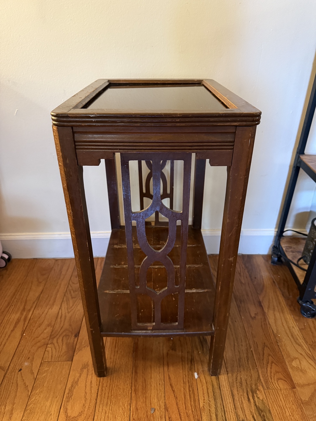 Antique Art Deco Wooden Side Table with Glass Top - photo 2