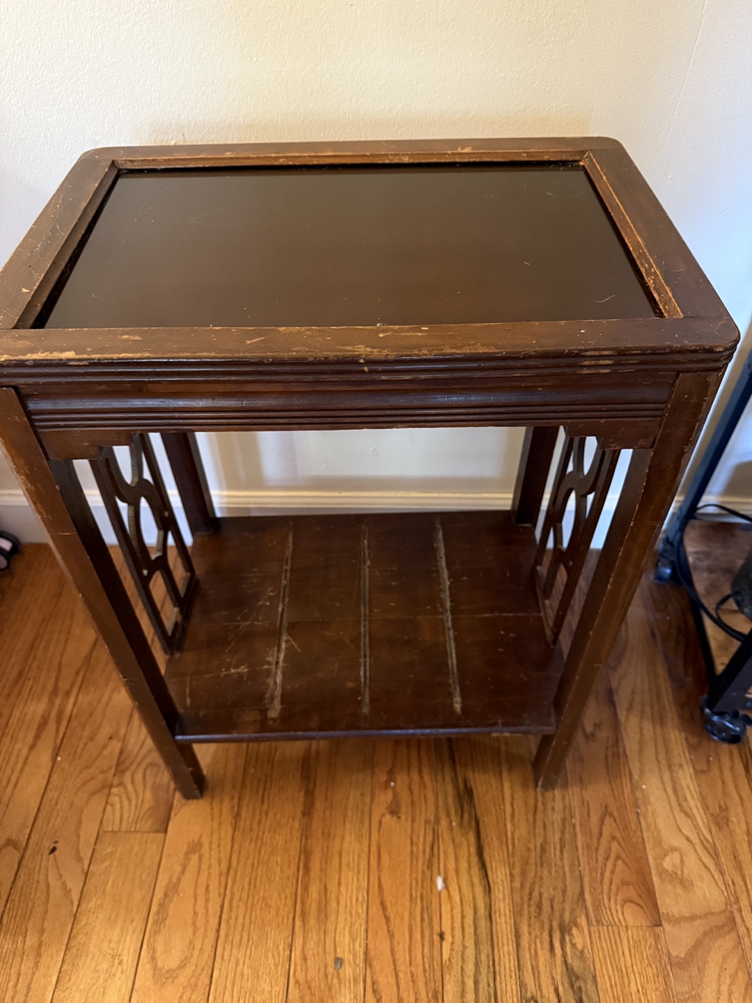 Antique Art Deco Wooden Side Table with Glass Top - photo 4