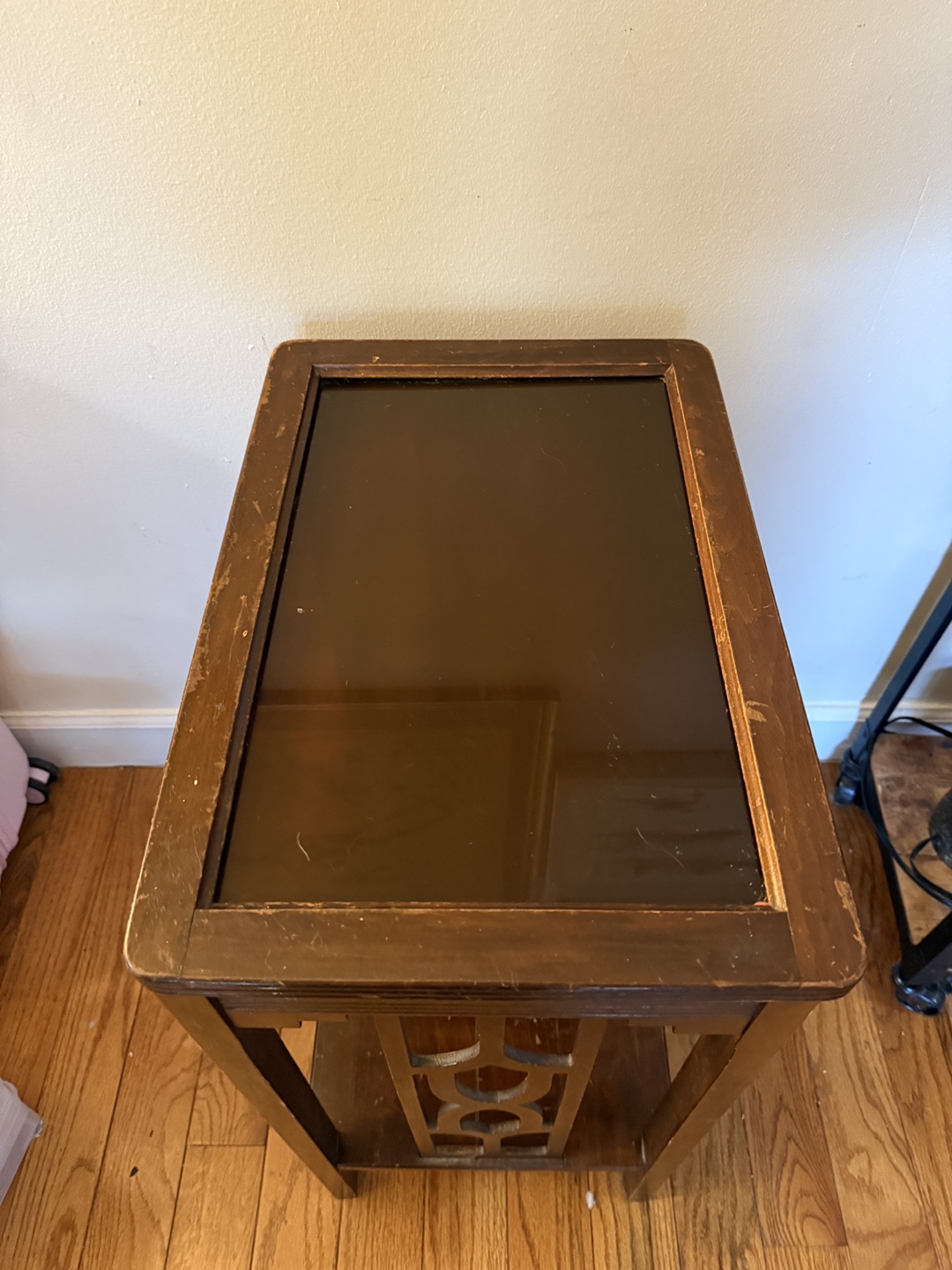 Antique Art Deco Wooden Side Table with Glass Top - photo 3