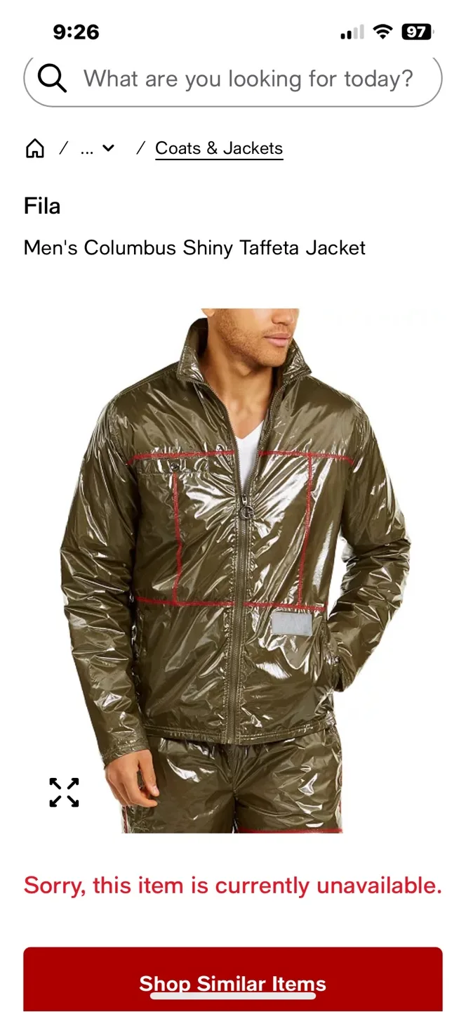 Fila Men's Columbus Shiny Taffeta Jacket, Size S thumbnail