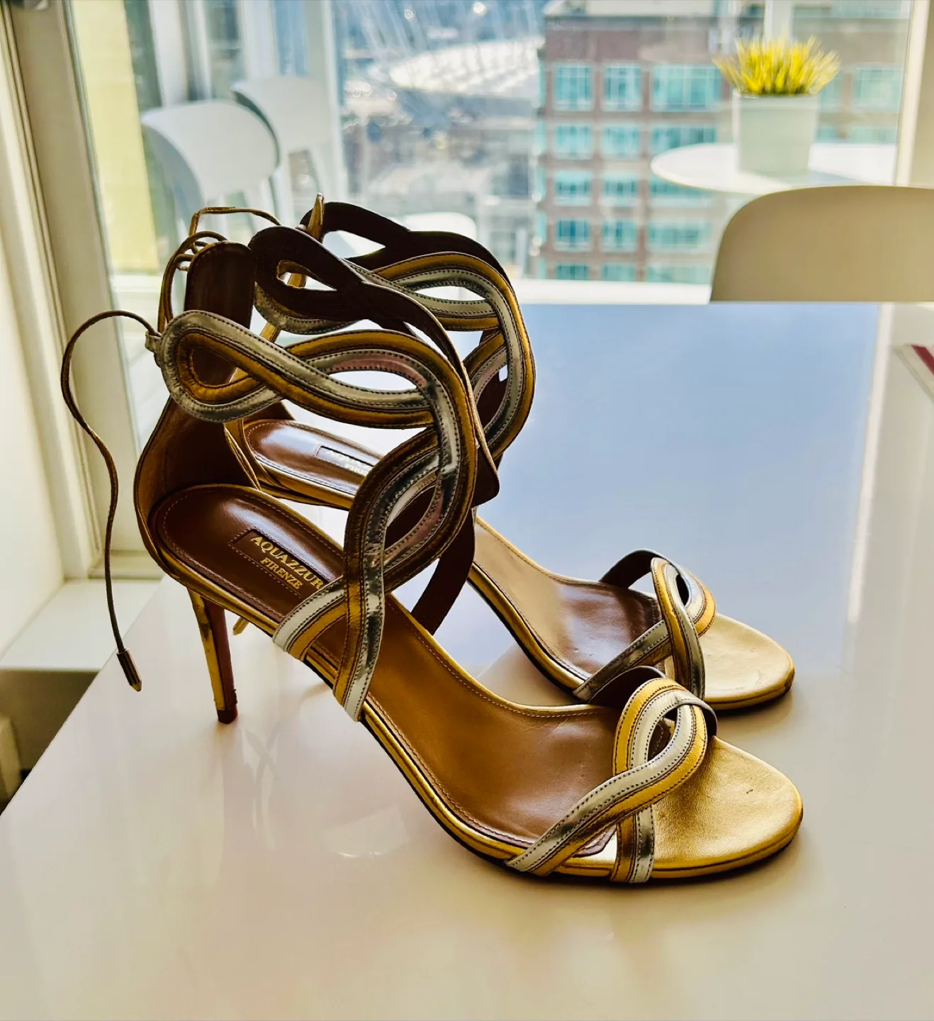 Aquazzura Firenze Gold/Silver Heels