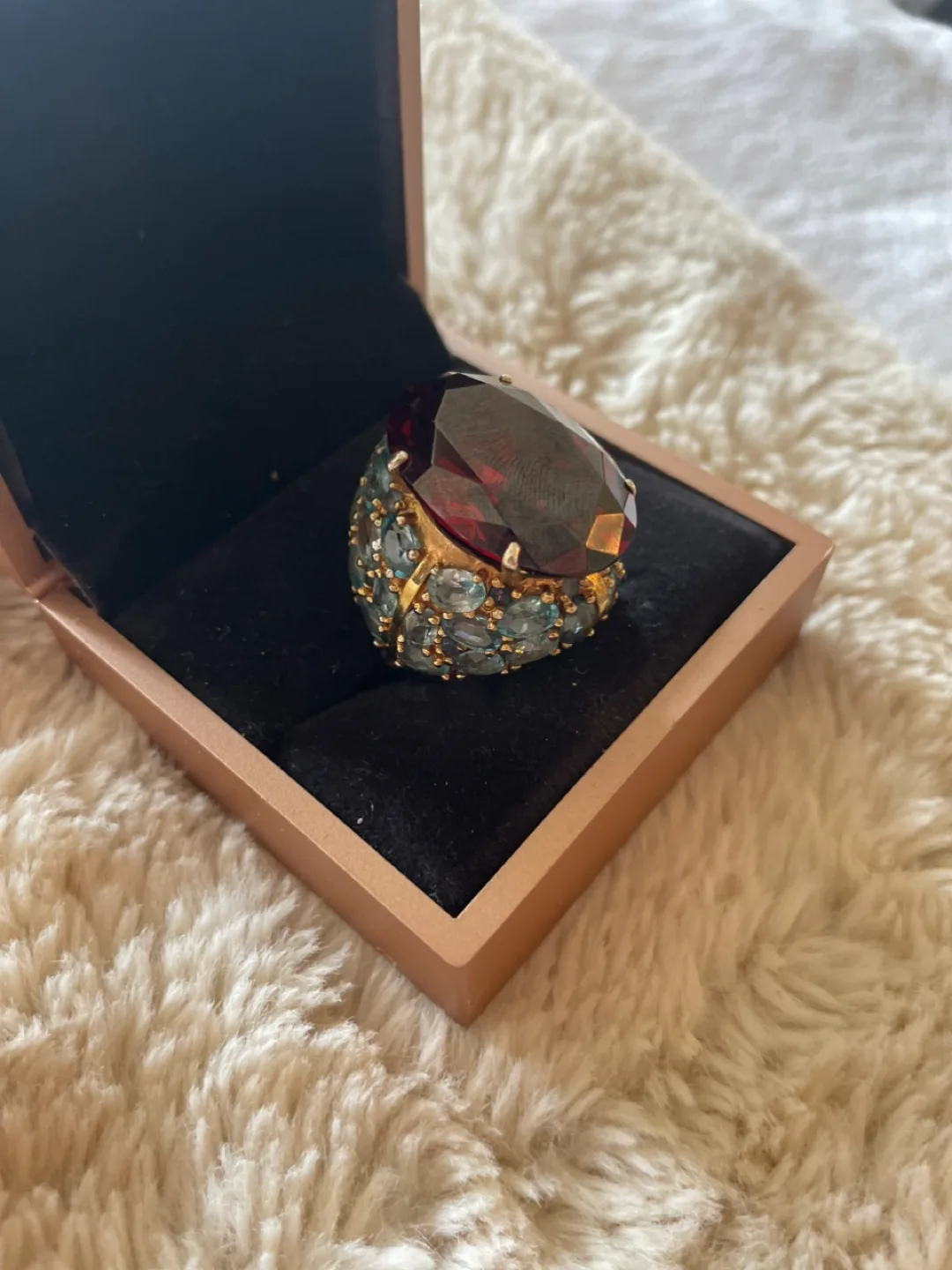 Custom-Designed Garnet & Blue Topaz Ring – Size 6.5-7 thumbnail