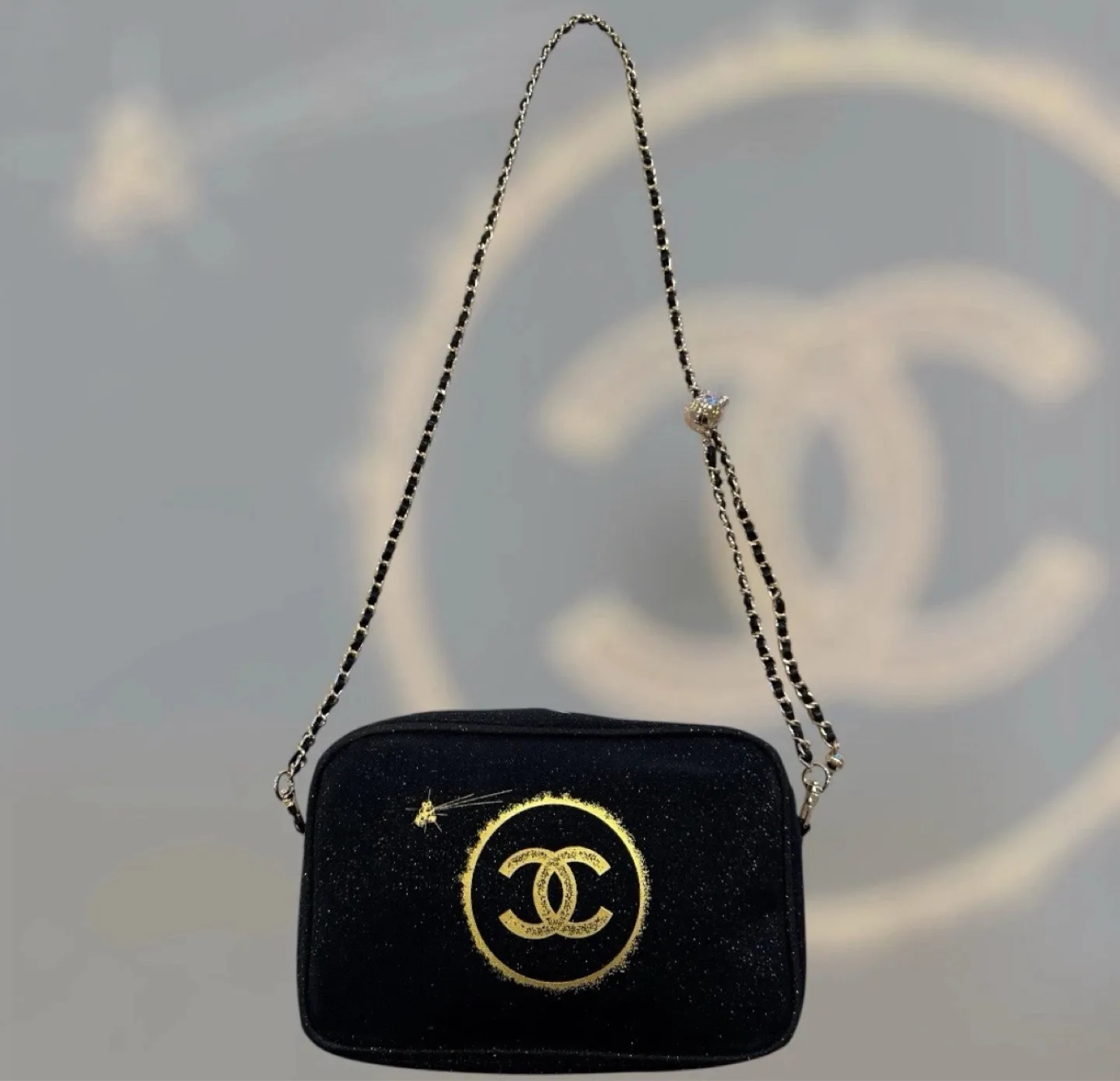 Chanel Makeup Black Glitter Pouch thumbnail