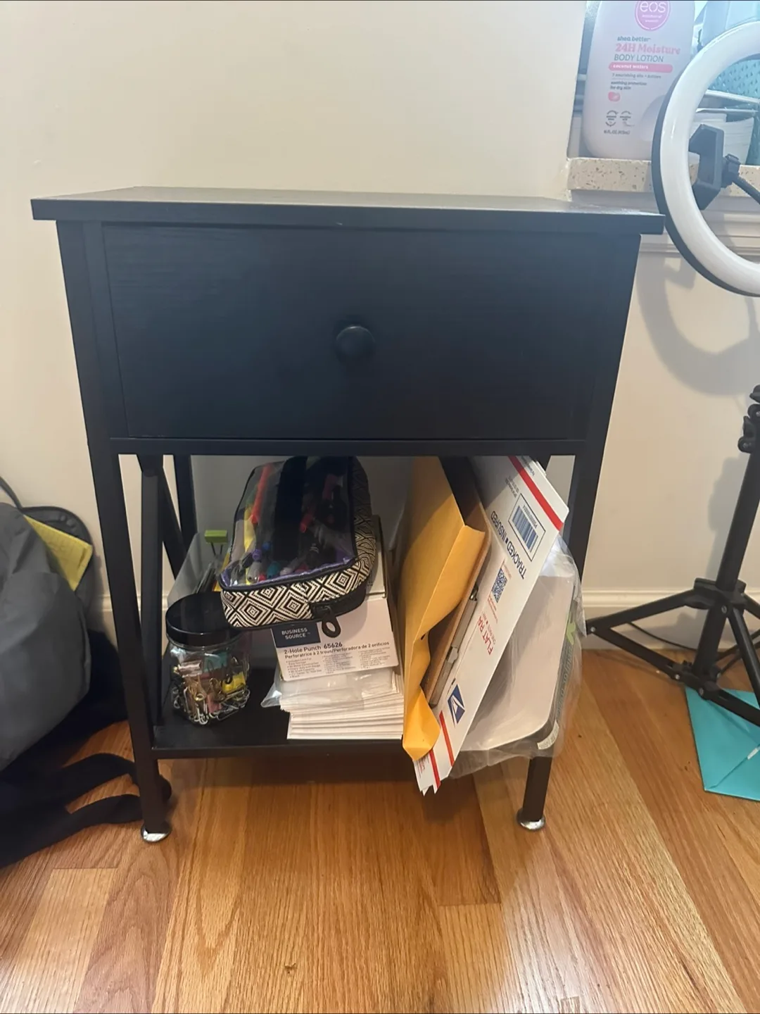 Set of TWO Black Nightstands with Drawer thumbnail