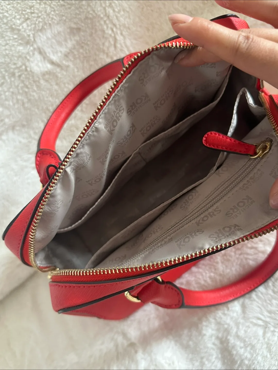 Michael Kors Red Orange Saffiano Leather Satchel Bag image indicator(4)