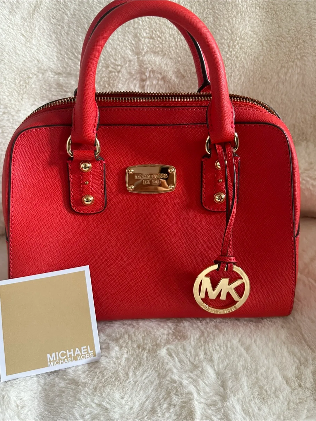 Michael Kors Red Orange Saffiano Leather Satchel Bag image indicator(6)