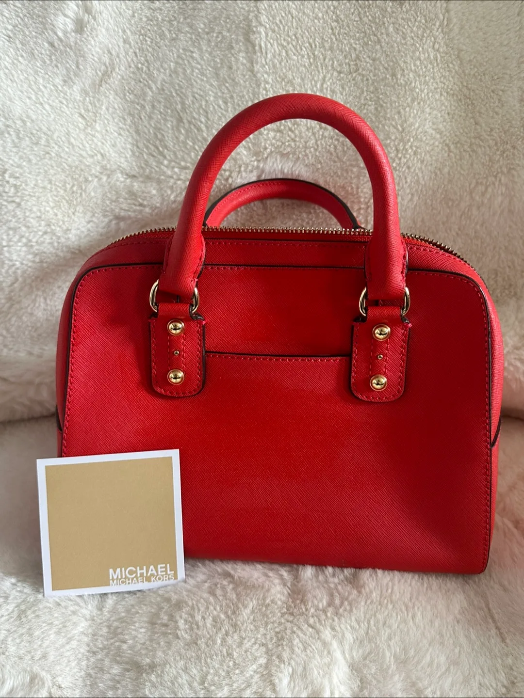Michael Kors Red Orange Saffiano Leather Satchel Bag image indicator(2)
