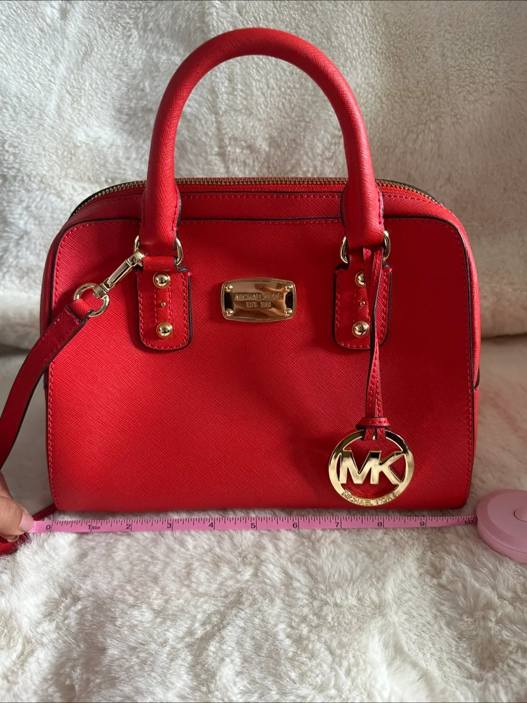 Michael Kors Red Orange Saffiano Leather Satchel Bag image indicator(7)